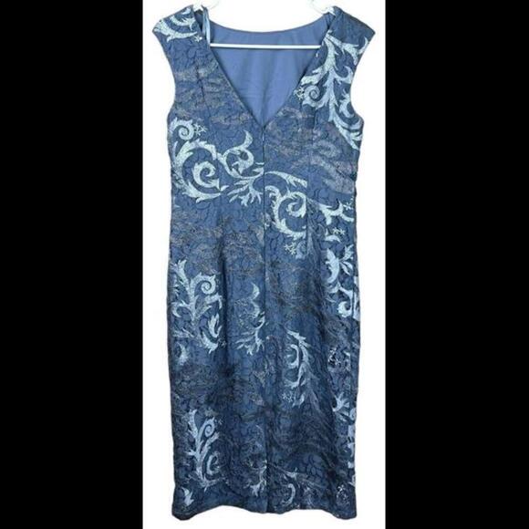 ADRIANNA PAPELL LACE WITH BEADED SIDE‎ SHEATH DRESS HIGH NECK 6 - Picture 2 of 5